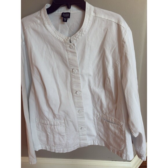 New Eileen Fisher Organic Cotton Stretch Stand Collar jacket sz 3X White - Picture 11 of 15